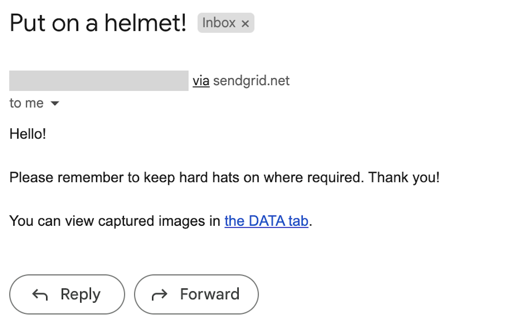 The email, opened in a web email client.